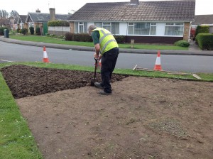 Work has commenced on the new flower bed on Huntsman's Walk sponsored by "Foxwood in Bloom"