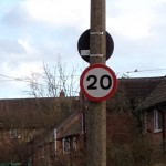 20 mph sign installed within 5 metres of a sharp right bend.
