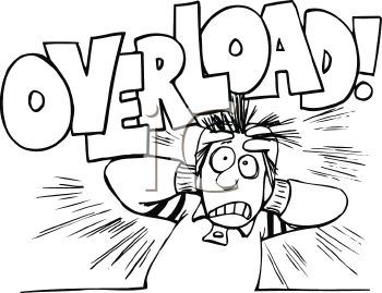 0511-1009-1319-0462_black_and_white_cartoon_of_a_stressed_out_guy_with_the_word_overload_clipart_image