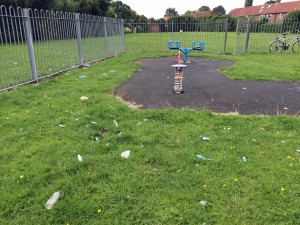 Litter still  covers the Cornlands playground