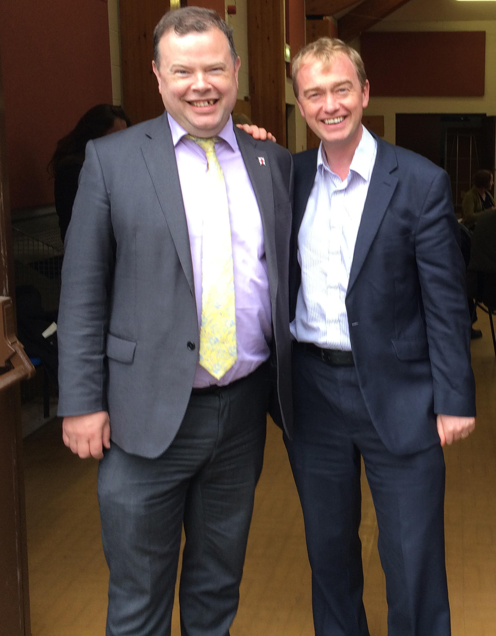 Andrew Waller welcomes Tim Farron to the Foxwood Community Centre
