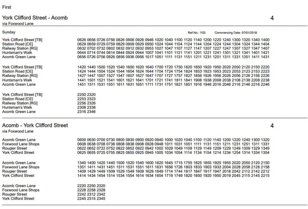 Bus timetable changes | York commentary archive site